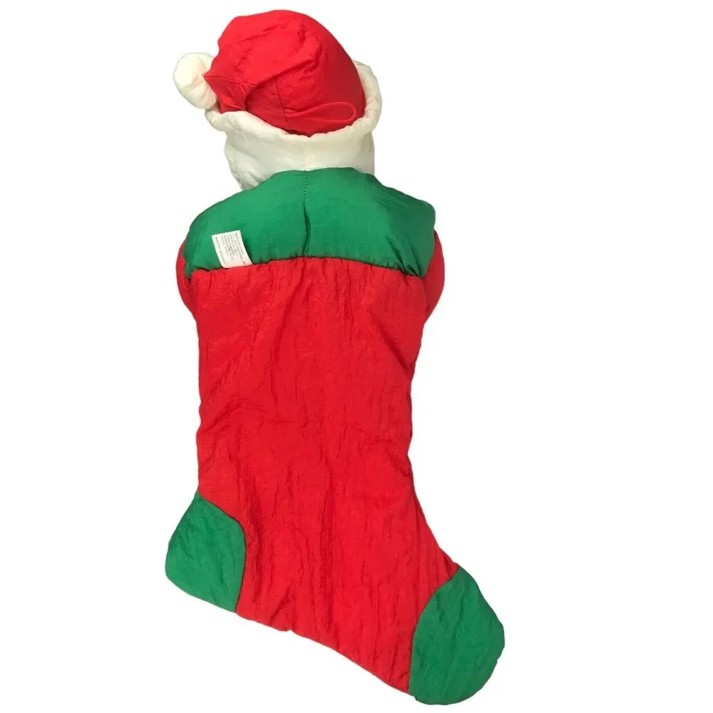 Vintage JS International Santa Claus Nylon Plush Christmas Stocking Parachute